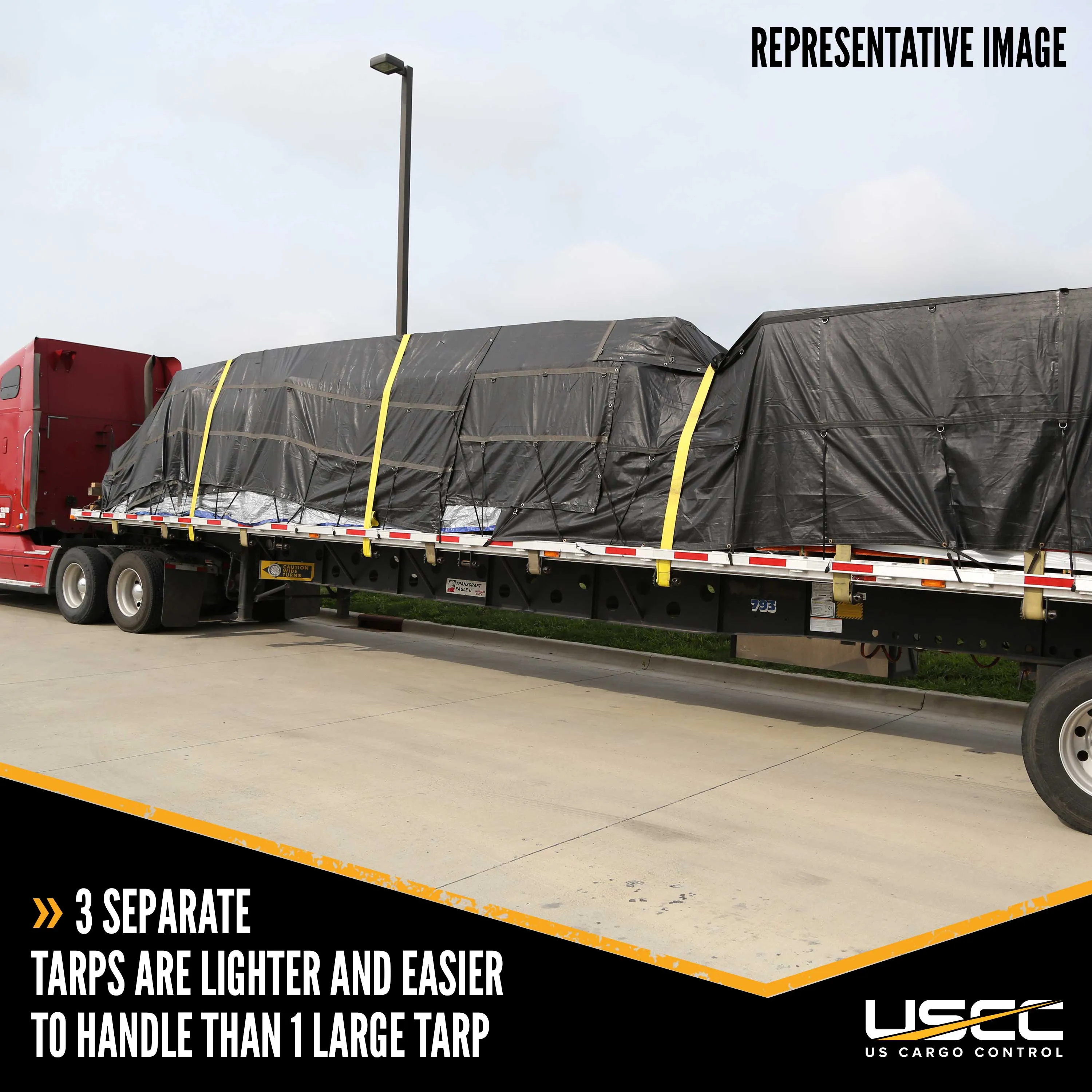 14 oz. 3 Pc. Lumber Tarp - Ends: 24' x 20' (8' Drop); Mid: 24' x 18' - Black