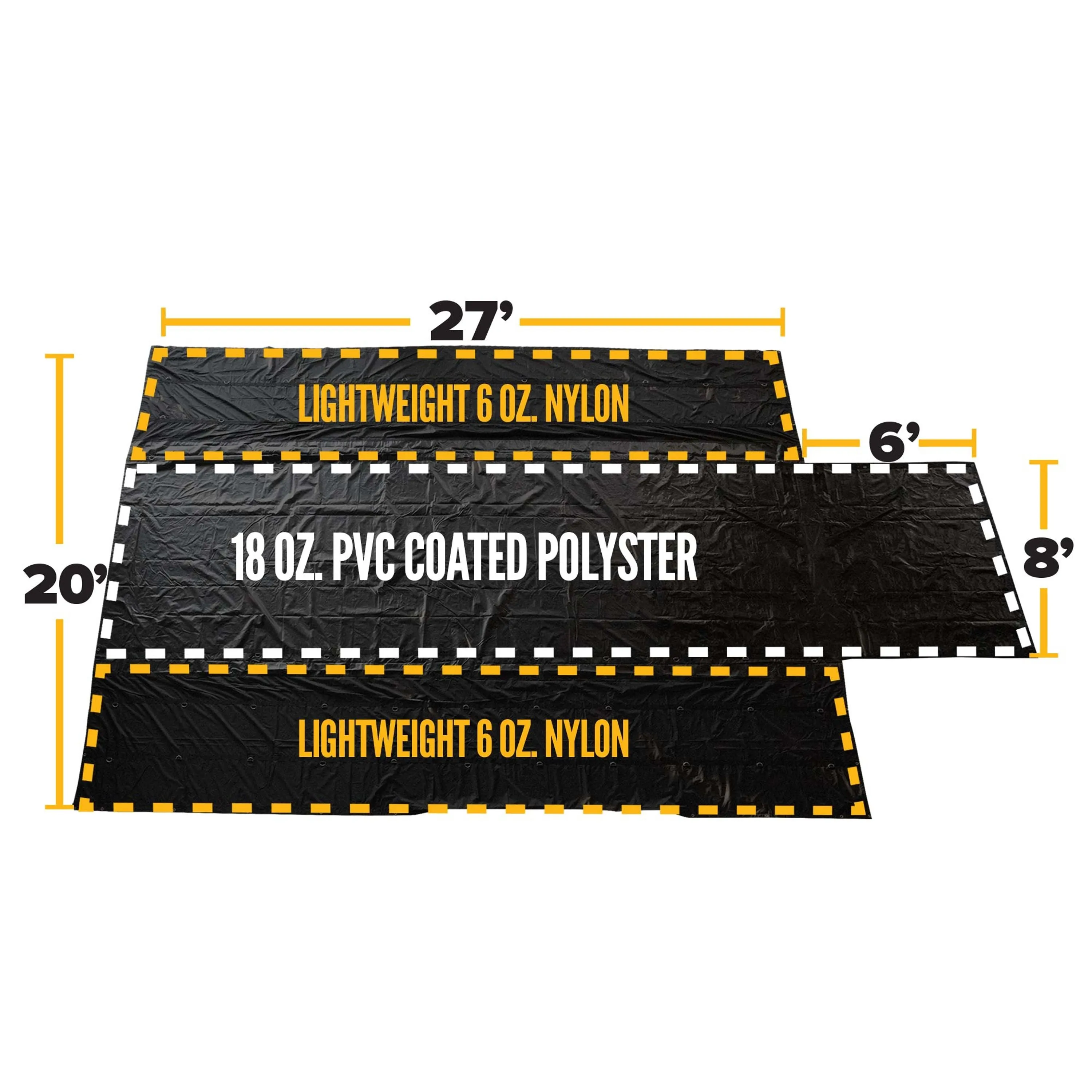 20' x 27' (6' Drop & Flap) Ultra Lightweight Parachute Lumber Tarp | 18 oz/6oz Combo Tarp