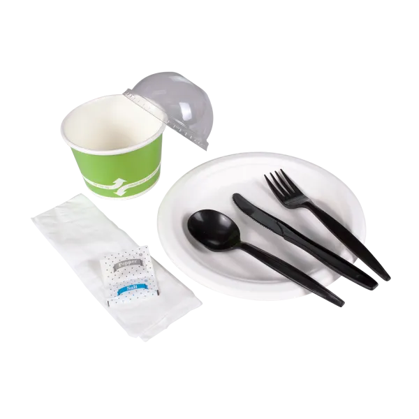 [250 sets] PP Plastic Medium-Heavy Weight Cutlery Kits with Salt and Pepper, Black