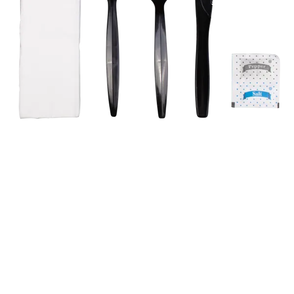 [250 sets] PP Plastic Medium-Heavy Weight Cutlery Kits with Salt and Pepper, Black
