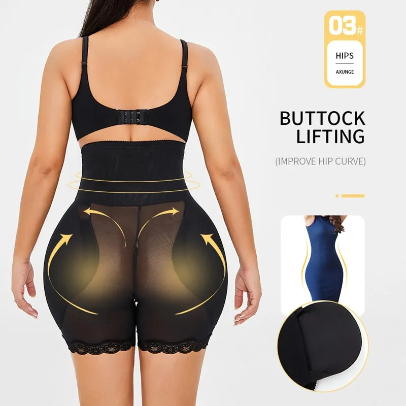 6XL Black Lace Trim Padded Butt Lifter Tummy Control Slimming Shorts Plus Size Women