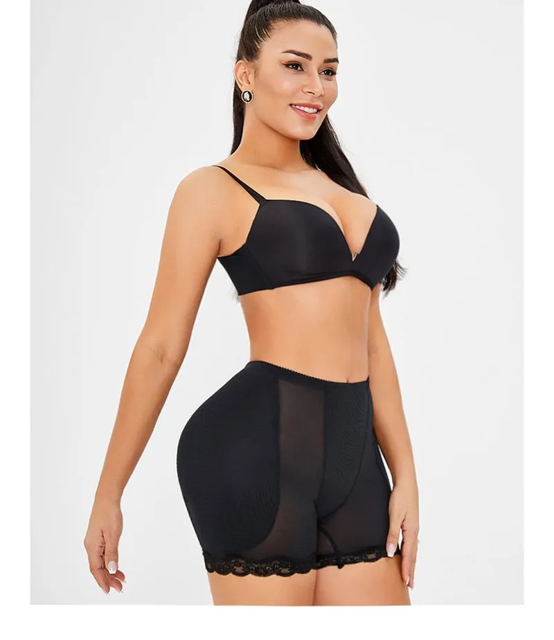 6XL Black Lace Trim Padded Butt Lifter Tummy Control Slimming Shorts Plus Size Women