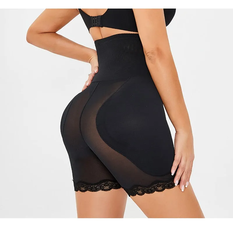 6XL Black Lace Trim Padded Butt Lifter Tummy Control Slimming Shorts Plus Size Women