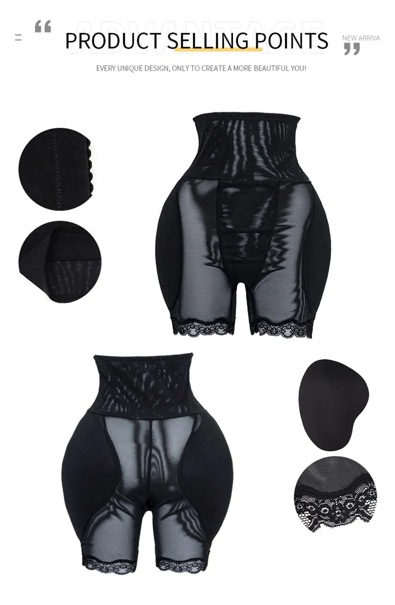 6XL Black Lace Trim Padded Butt Lifter Tummy Control Slimming Shorts Plus Size Women