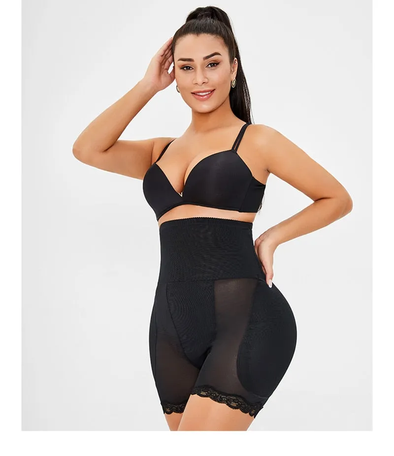 6XL Black Lace Trim Padded Butt Lifter Tummy Control Slimming Shorts Plus Size Women