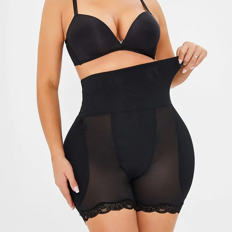 6XL Black Lace Trim Padded Butt Lifter Tummy Control Slimming Shorts Plus Size Women