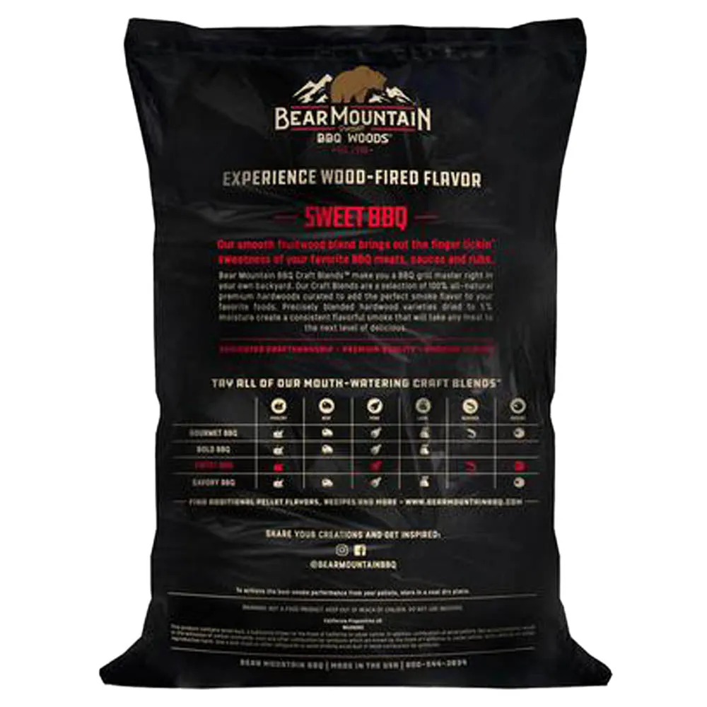 Bear Mountain Sweet BBQ Premium Hardwood Pellets Sweet & Smokey Flavor 20lb Bag