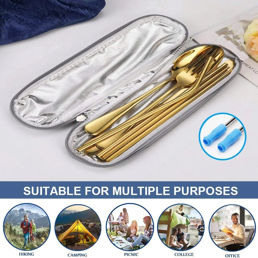 Demurs 8-Piece Portable Stainless Steel Reusable Flatware Set