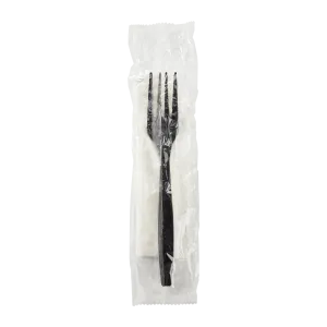 Karat PP Plastic Heavy Weight Cutlery Kits (Fork, 1-ply Napkin), Black - 500 kits