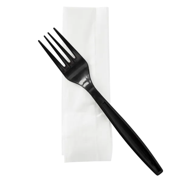 Karat PP Plastic Heavy Weight Cutlery Kits (Fork, 1-ply Napkin), Black - 500 kits