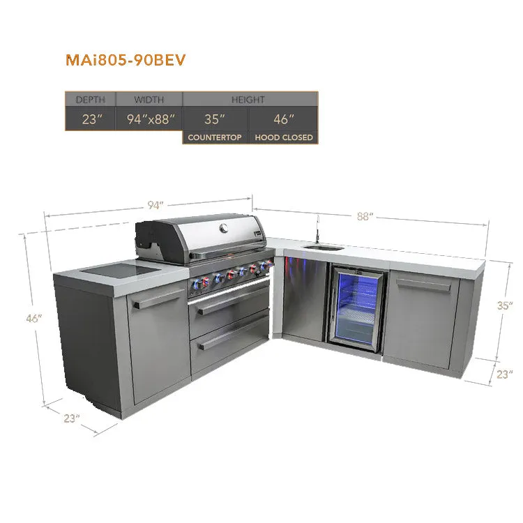 Mont Alpi 805 Island with a 90 Degree Corner and Beverage Center MAi805-90BEV