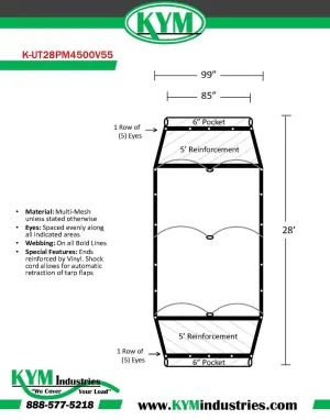 Pioneer 4500 Style Multi-Mesh Auto Tarp with Retractable Flaps 99" X 28'