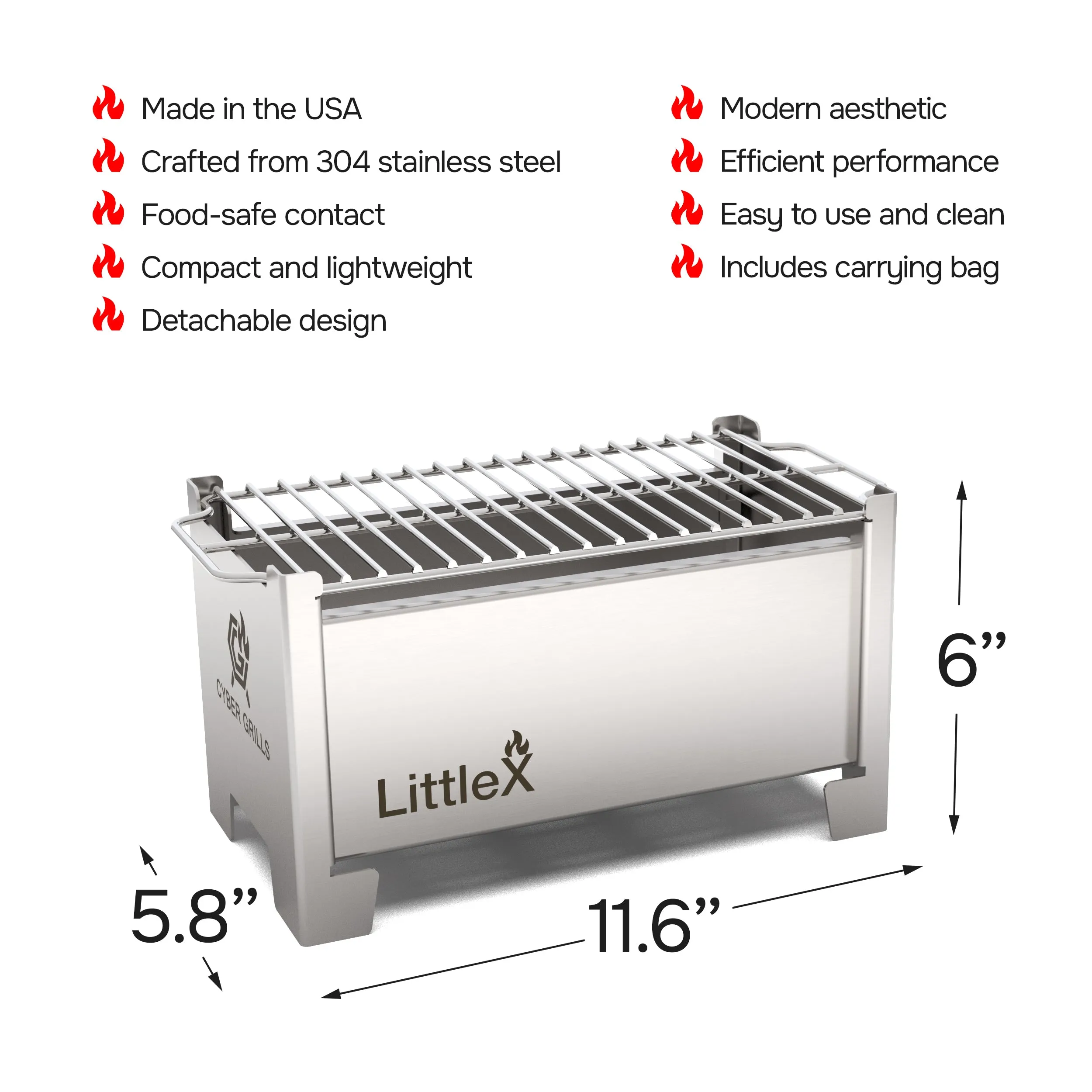 Portable Foldable Small Charcoal Grill & BBQ | Camping Stove | Stainless Steel Tabletop Grill for Outdoor Cooking | LittleX S01