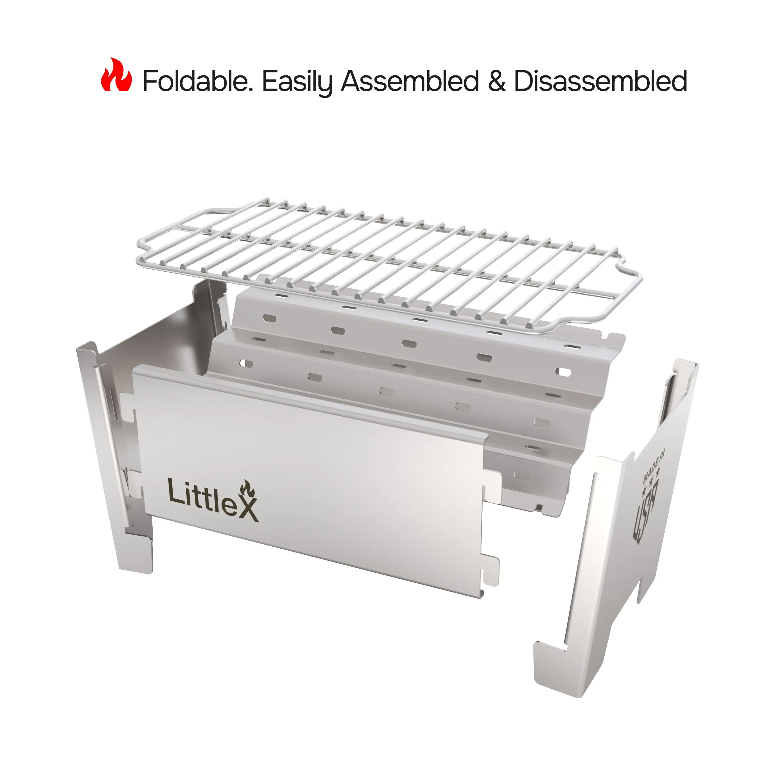 Portable Foldable Small Charcoal Grill & BBQ | Camping Stove | Stainless Steel Tabletop Grill for Outdoor Cooking | LittleX S01