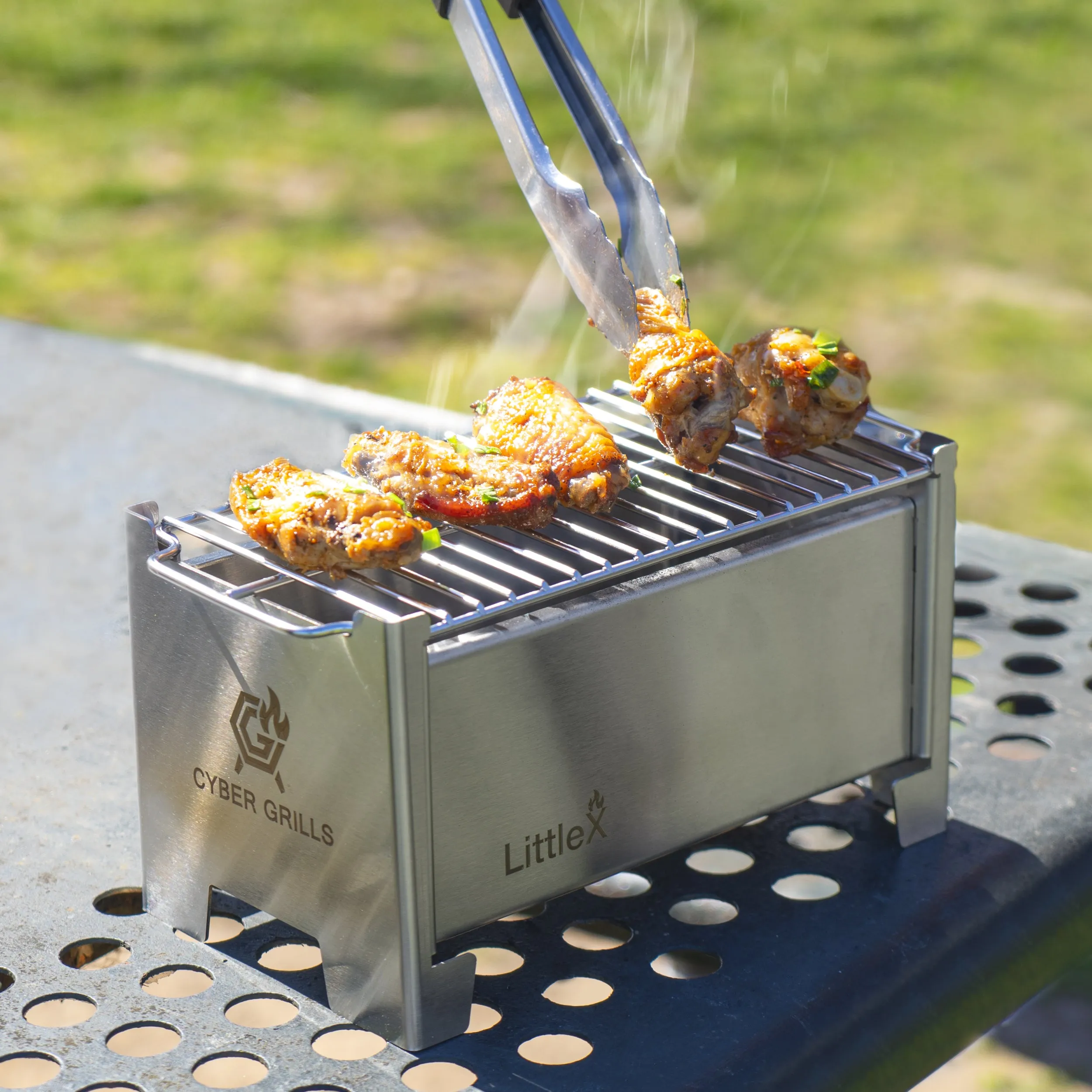 Portable Foldable Small Charcoal Grill & BBQ | Camping Stove | Stainless Steel Tabletop Grill for Outdoor Cooking | LittleX S01