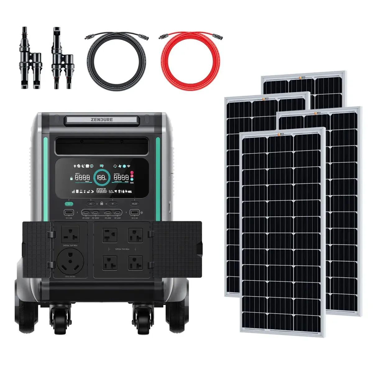 Zendure SuperBase V6400 3,600W 120/240V Power Station Kit | 6.4kWh Battery Storage | 400W - 800W 12V Rigid Mono Solar Panels